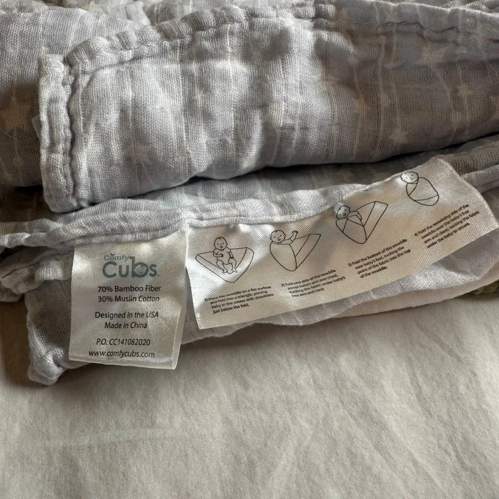 Ivy & Ever Comfy Cubs Muslin Swaddle Blanket Lot 5 Organic Cotton Bamboo Sage